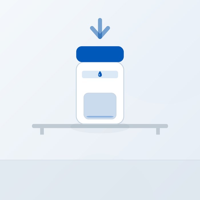 Illustration of a Dampex container being placed on a flat, stable surface