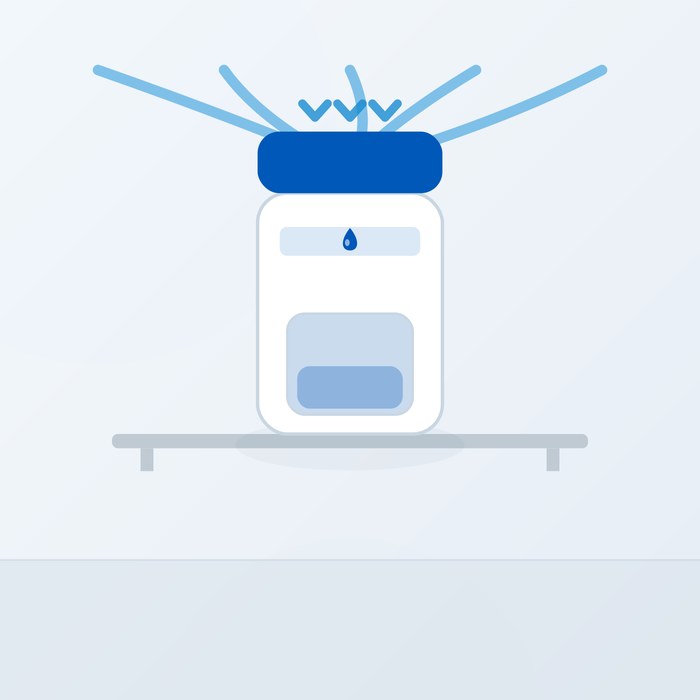 Illustration of moisture in the air being drawn into a Dampex container